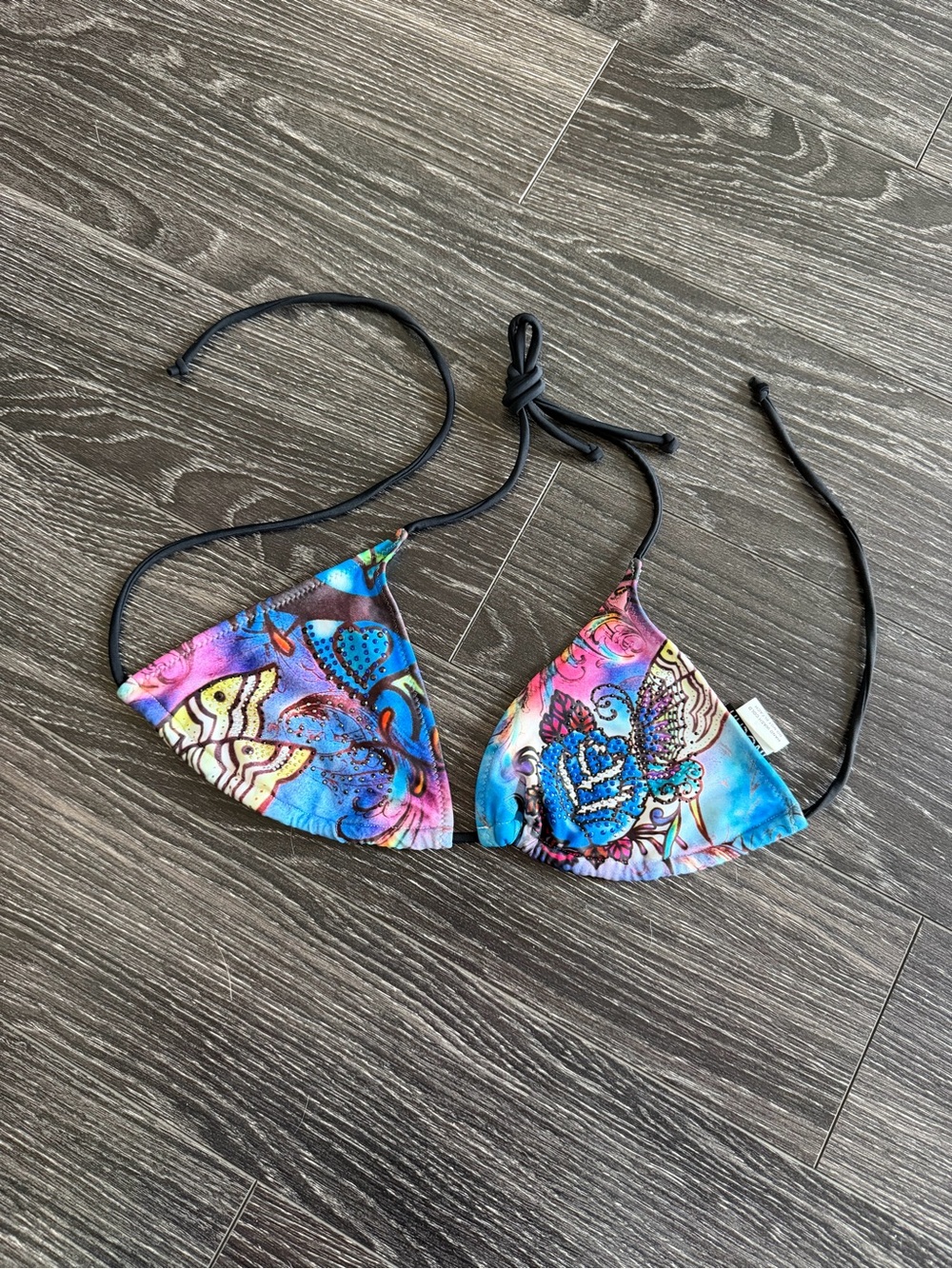 Colorful Butterfly Print Triangle Bikini Top